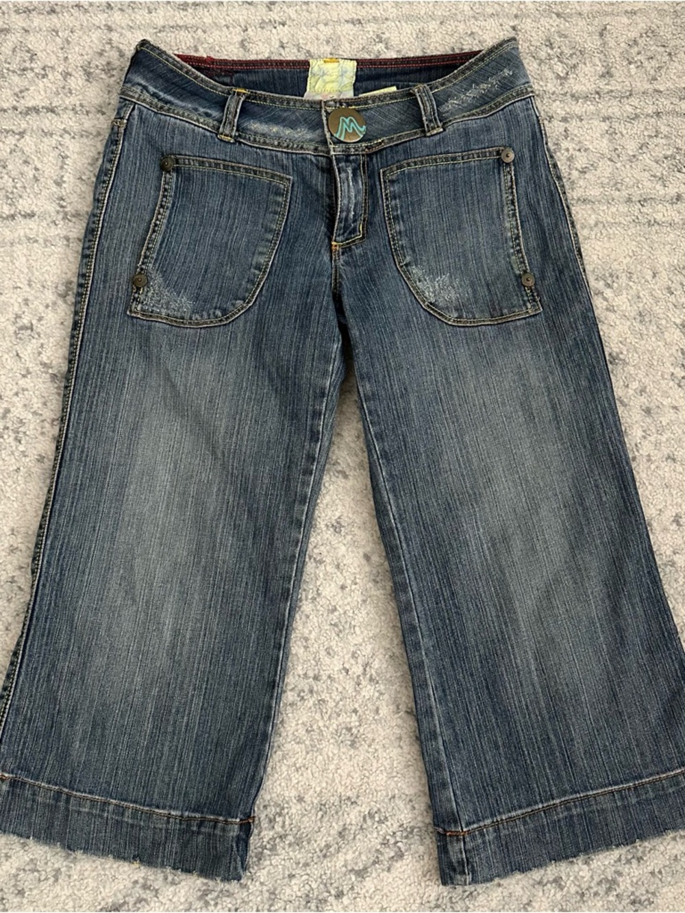 Y2K Vintage Marlow Denim Capri Wide Leg M Dark Wash